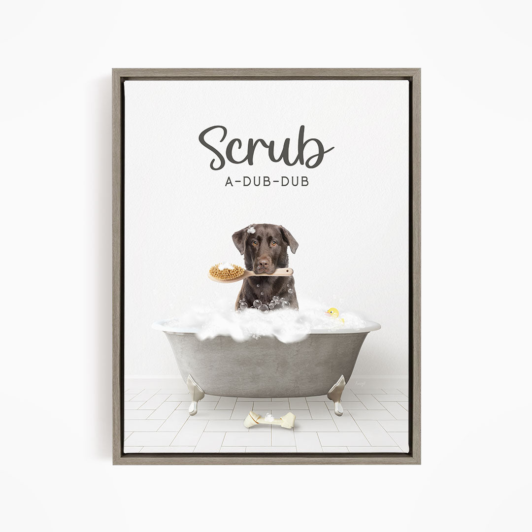 Chocolate Lab Scrub A-Dub-Dub in Simple Gray Bath