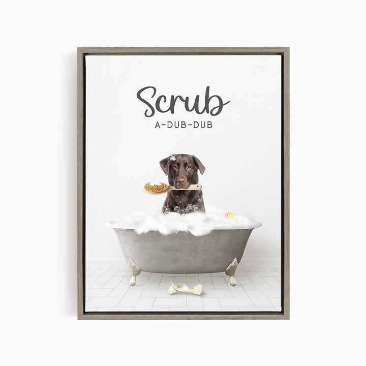 Chocolate Lab Scrub A-Dub-Dub in Simple Gray Bath
