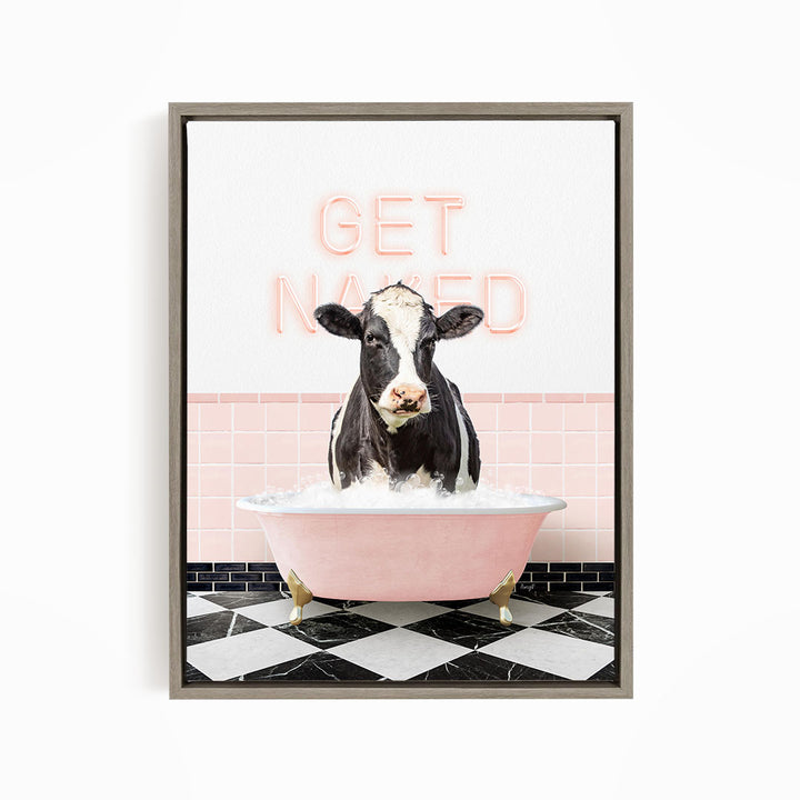 Black and White Cow in Pink Get Naked Bath