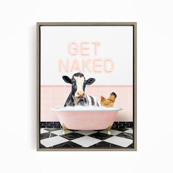 Cow and Chicken in Pink Get Naked Bath