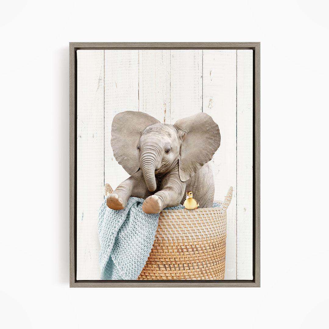 Baby Elephant in Laundry Basket - Farmhouse Wall