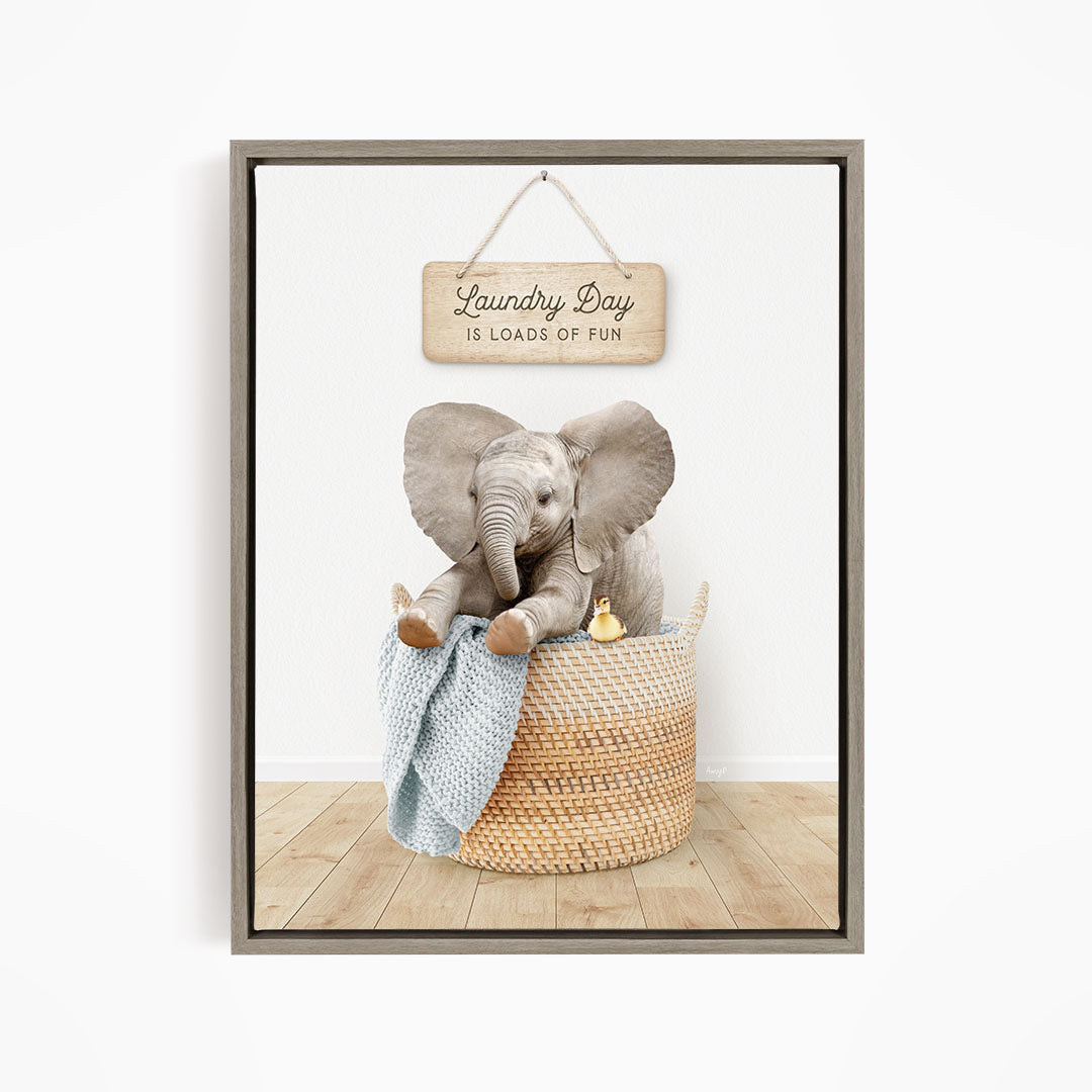 Baby Elephant in Laundry Basket - Scandi Floor