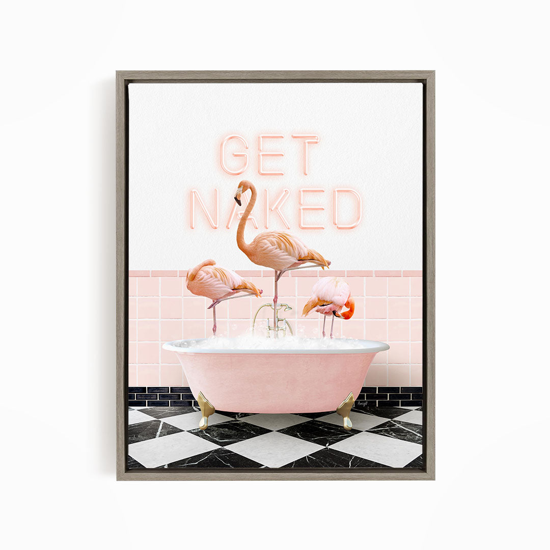 Three Flamingos in Pink Get Naked Bath