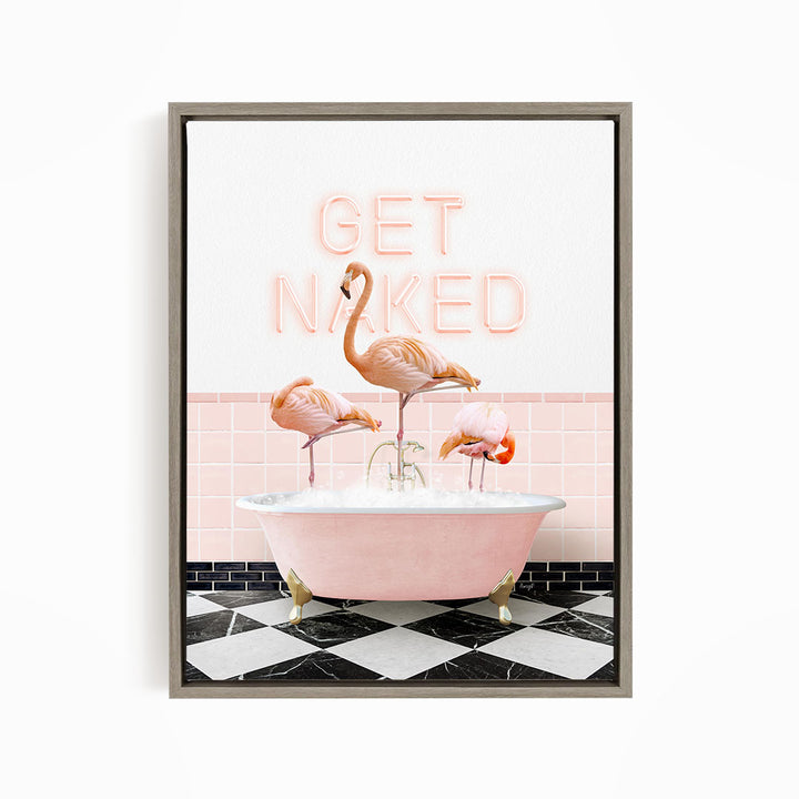 Three Flamingos in Pink Get Naked Bath