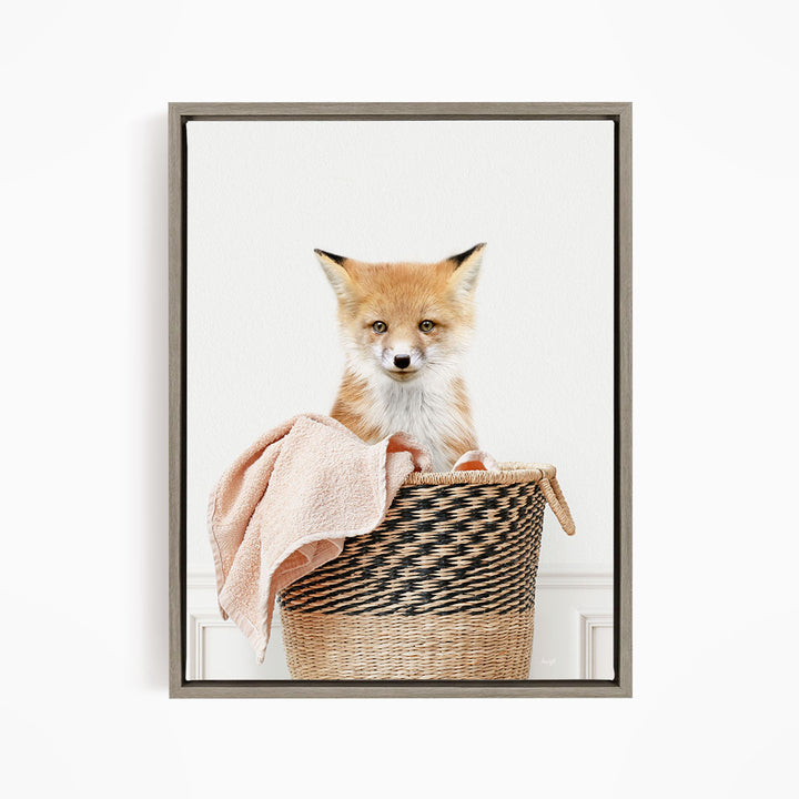 Fox in Laundry Basket - Simple White Wall
