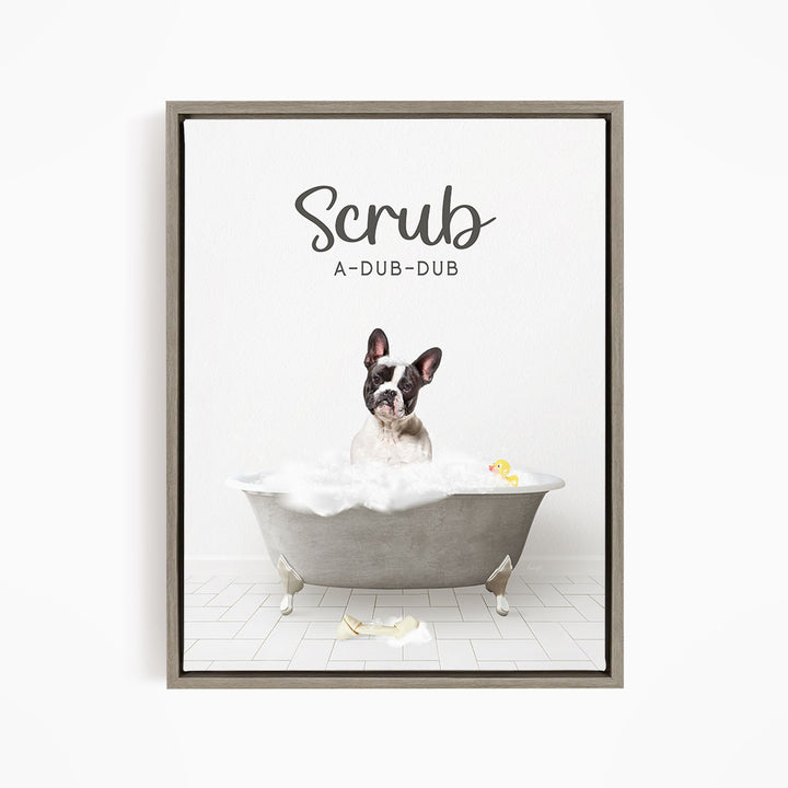 French Bulldog Scrub A-Dub-Dub in Simple Gray Bath