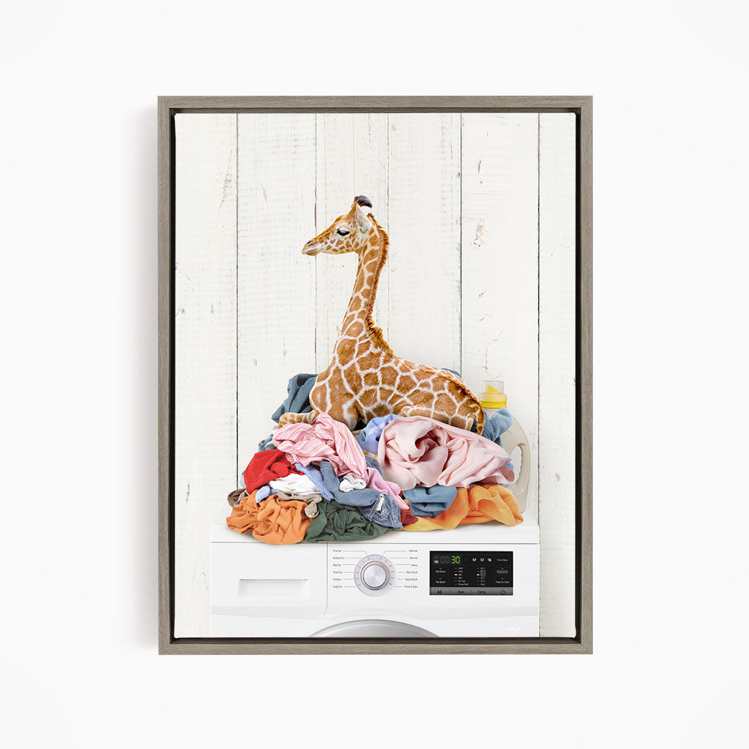 Baby Giraffe on Laundry Clothes Pile on Washing Machine - Farmhouse Wall