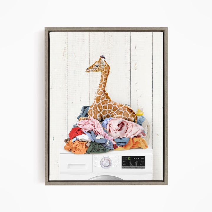Baby Giraffe on Laundry Clothes Pile on Washing Machine - Farmhouse Wall