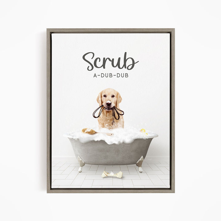 Golden Retriever Scrub A-Dub-Dub in Simple Gray Bath