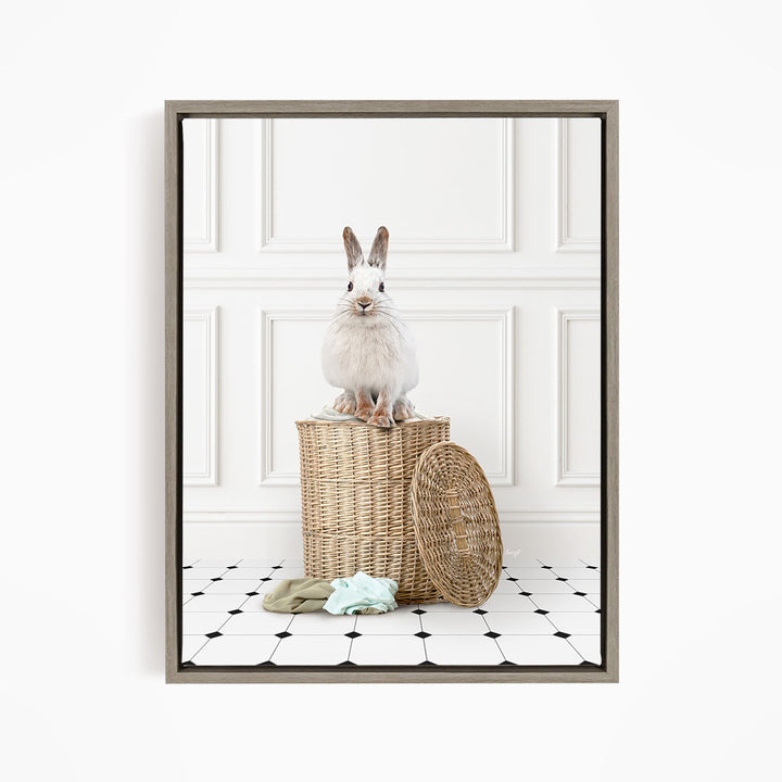 Snowshoe Hare on Laundry Basket - Classic White Floor