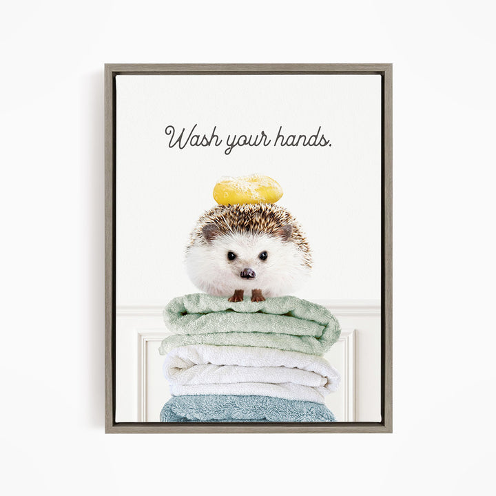 Hedgehog "Wash yer hands" - Bathroom Simple White