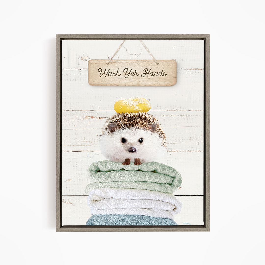 Hedgehog "Wash yer hands" - Bathroom Shiplap