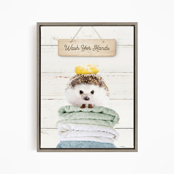 Hedgehog "Wash yer hands" - Bathroom Shiplap
