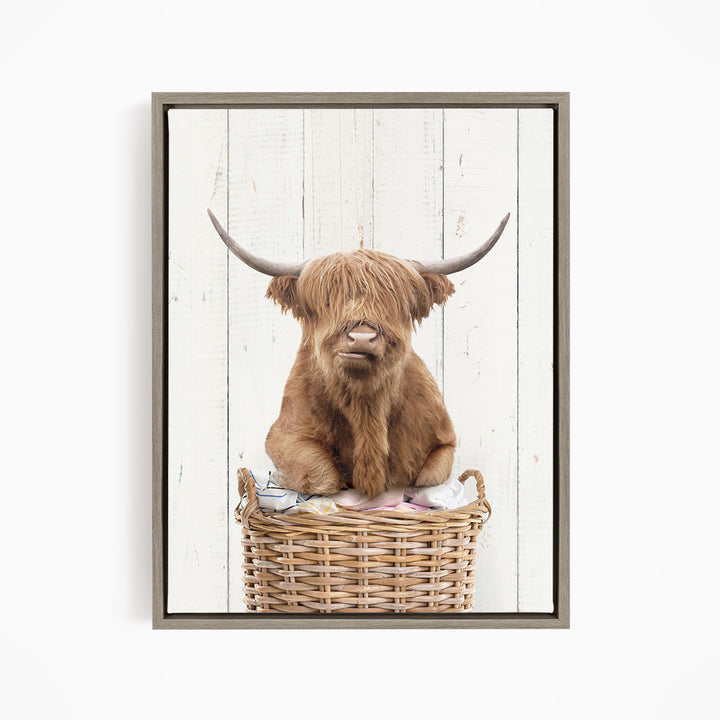 Highland Cow On Laundry Basket - Farmhouse Wall