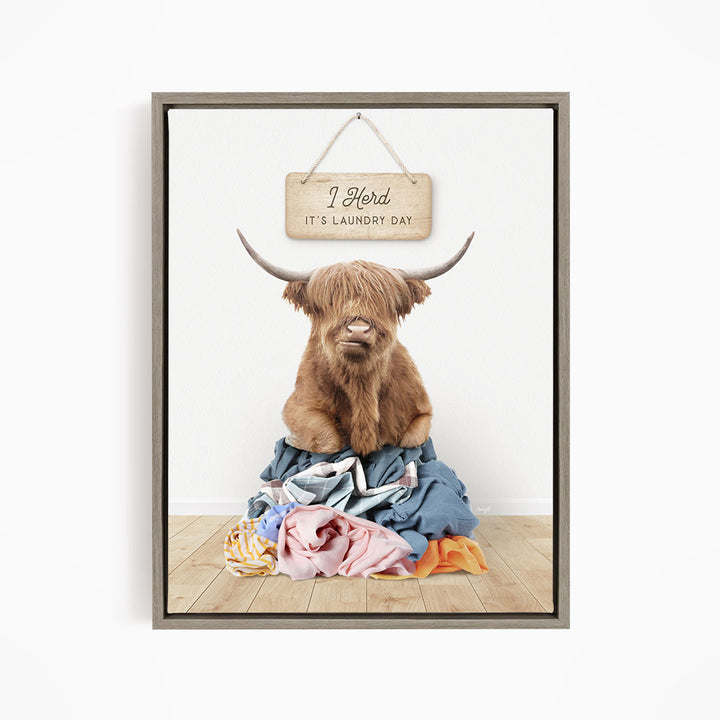 Highland Cow in Clothes Pile - Scandi Floor