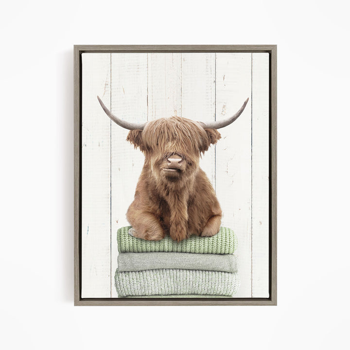 Highland Cow on Folded Sweaters - Farmhouse Wall
