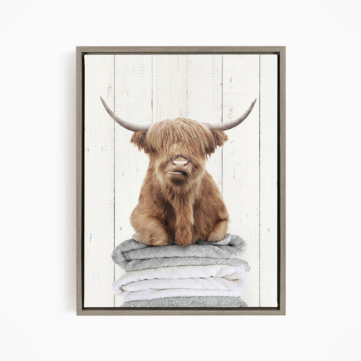 Highland Cow on Folded Towels - Farmhouse Wall