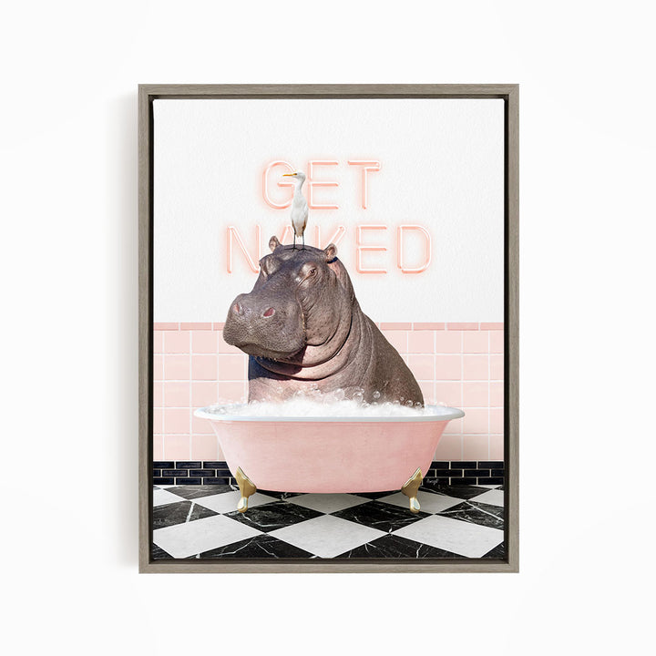 Hippo and Bird in Pink Get Naked Bath