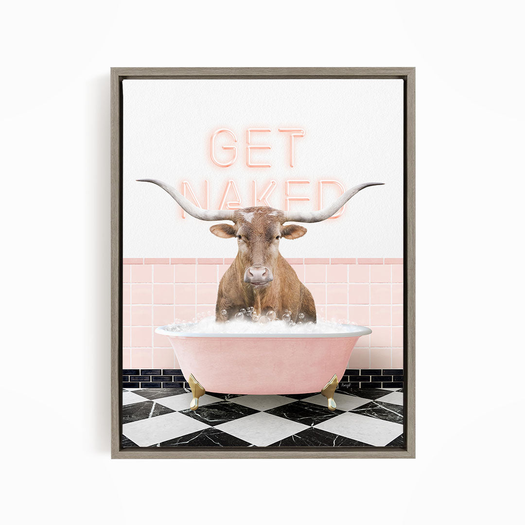 Texas Longhorn Cow in Pink Get Naked Bath