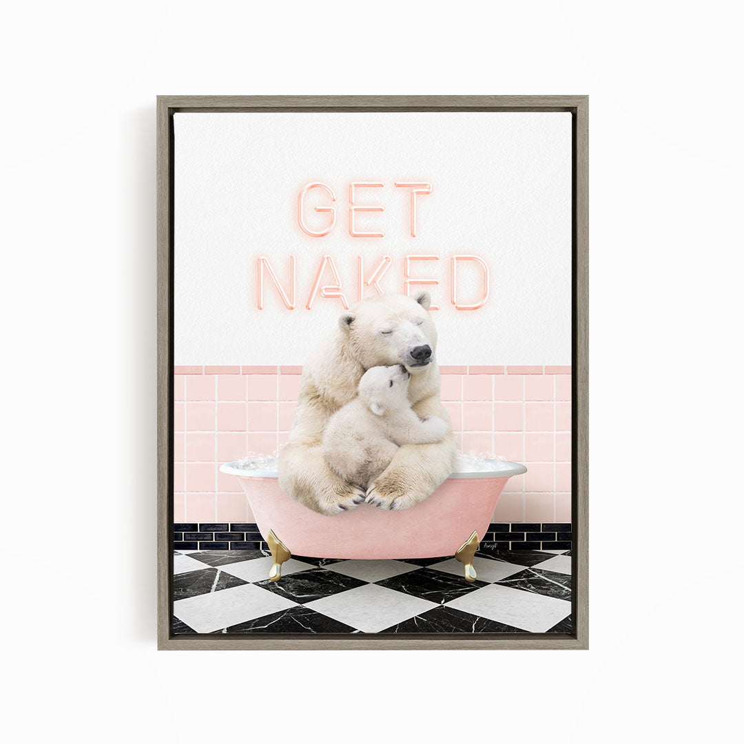 Mother and Baby Polar Bear in Pink Get Naked Bath
