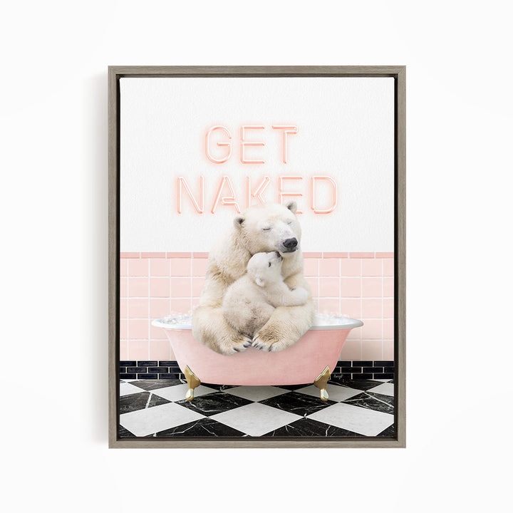 Mother and Baby Polar Bear in Pink Get Naked Bath