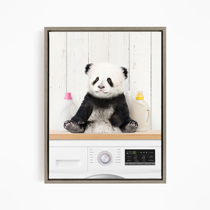 Baby Panda on Shelf Above Washing Machine - Farmhouse Wall
