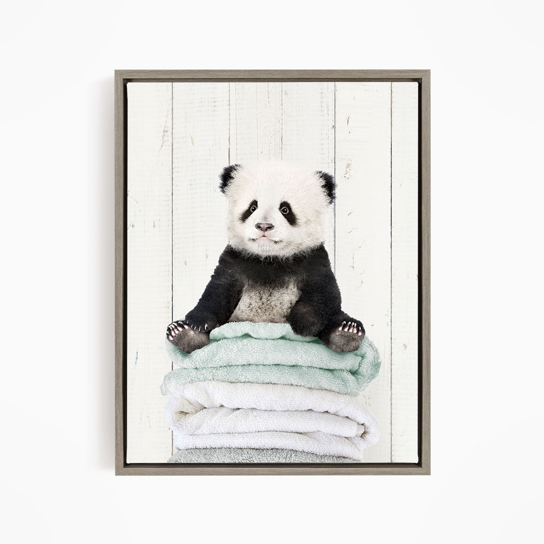 Baby Panda on Folded Towels - Farmhouse Wall