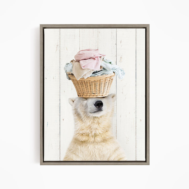 Polar Bear Balancing Laundry Basket - Farmhouse Wall