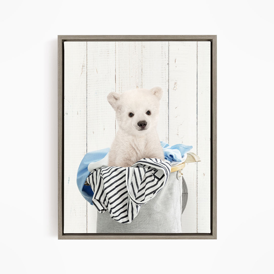 Polar Bear Cub in Laundry Basket - Farmhouse Wall