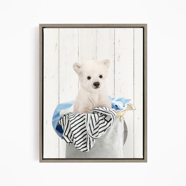 Polar Bear Cub in Laundry Basket - Farmhouse Wall
