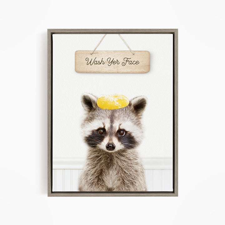 Raccoon "Wash yer face" - Bathroom Cottage White