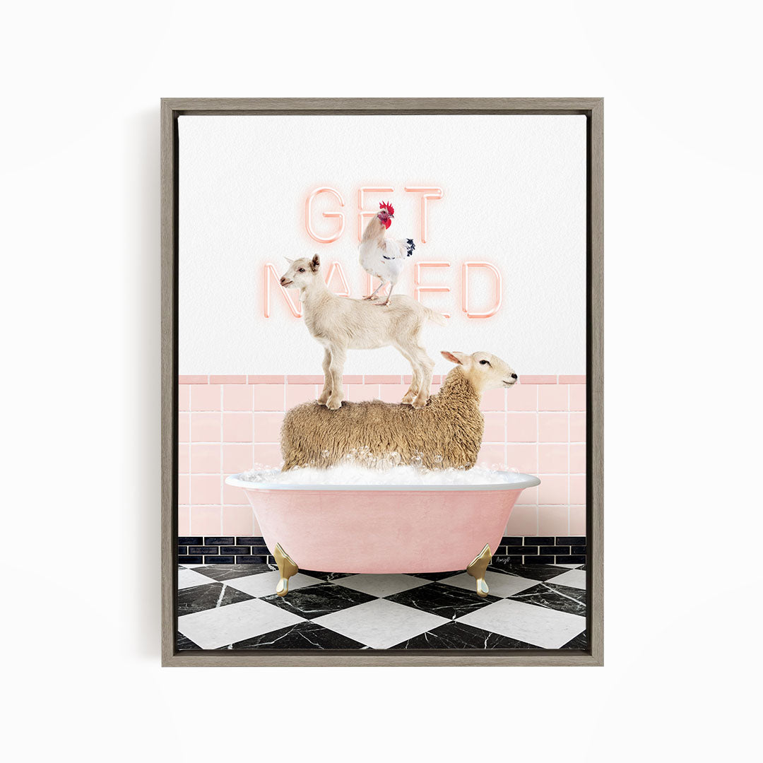 Stacked Farm Animals in Pink Get Naked Bath
