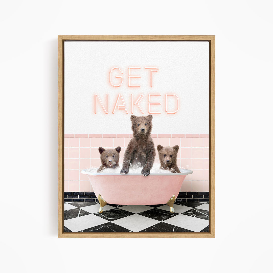 Three Bear Cubs in Pink Get Naked Bath