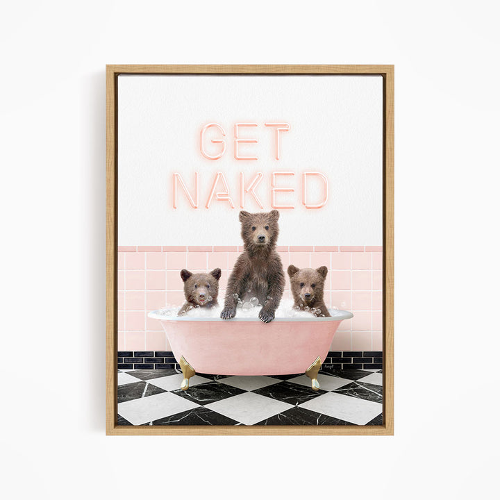 Three Bear Cubs in Pink Get Naked Bath