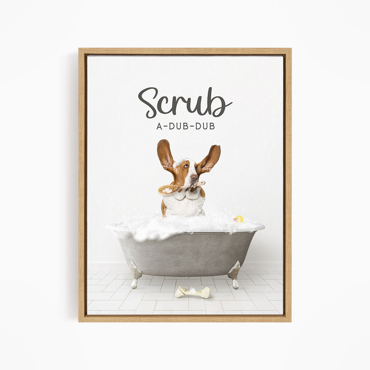 Basset Hound Scrub A-Dub-Dub in Simple Gray Bath