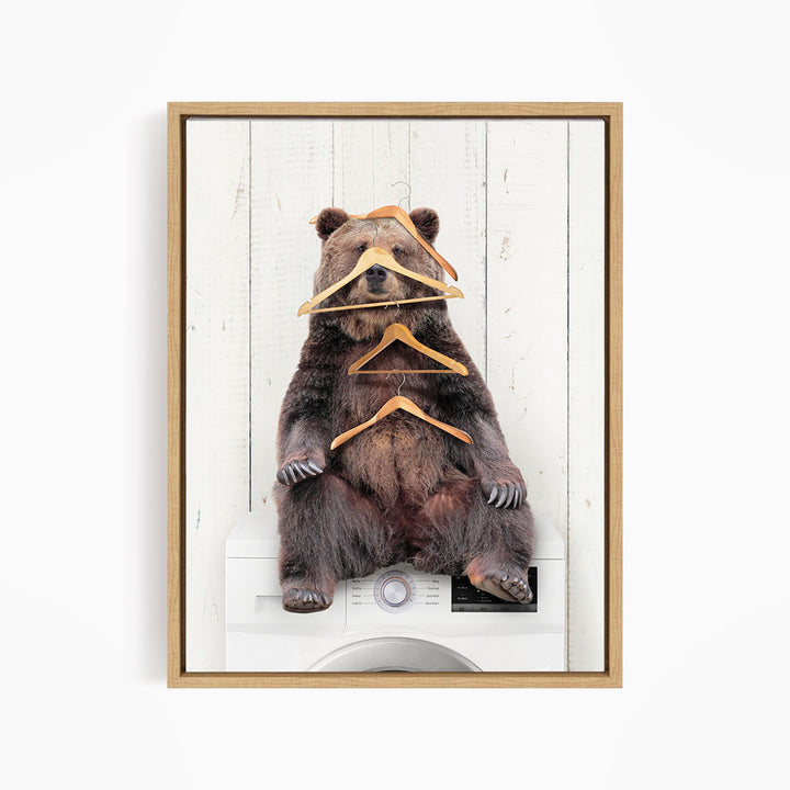 Bear Wearing Clothes Hangers on Washing Machine - Farmhouse Wall