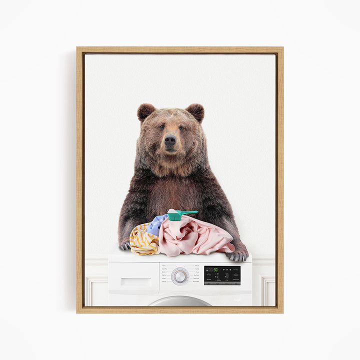 Bear and Snowshoe Hare Doing Laundry - Simple White Wall