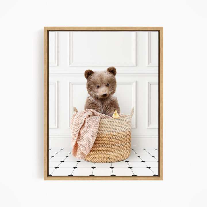 Bear Cub in Laundry Basket - Classic White Floor