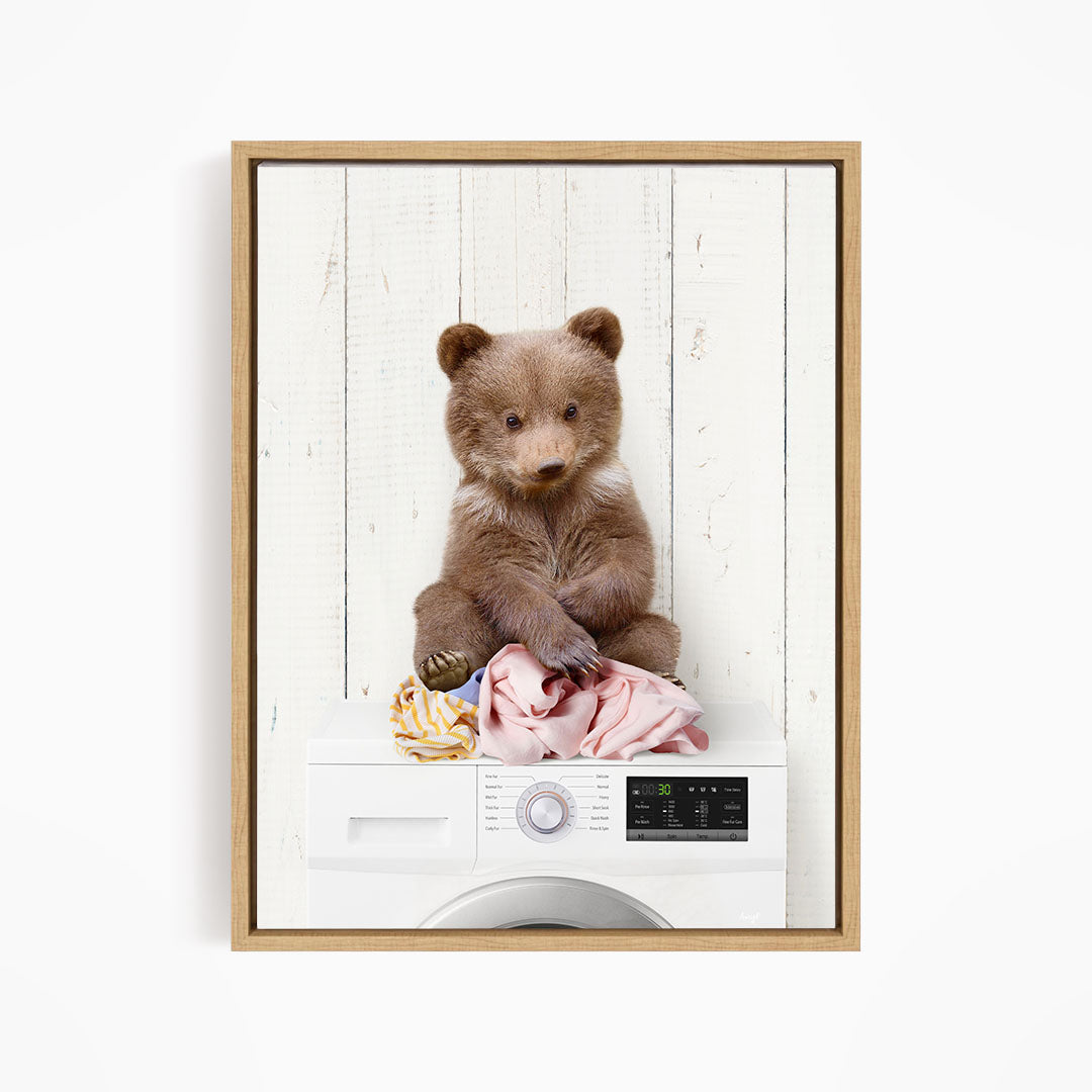 Bear Cub on Laundry Clothes Pile On Washing Machine - Farmhouse Wall
