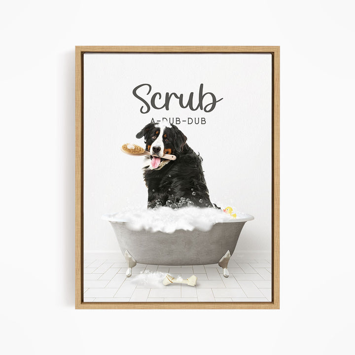 Bernese Mountain Dog Scrub A-Dub-Dub in Simple Gray Bath