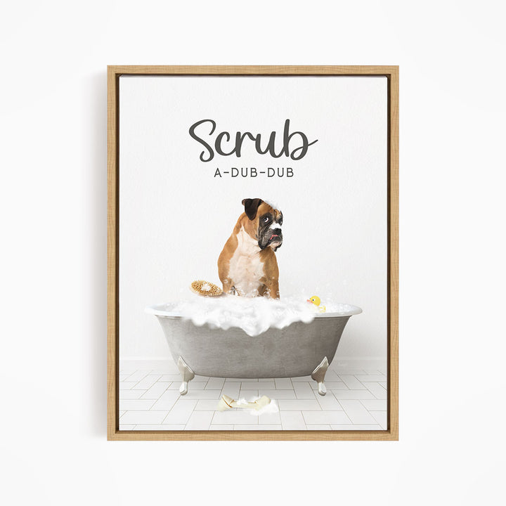 German Boxer Scrub A-Dub-Dub in Simple Gray Bath
