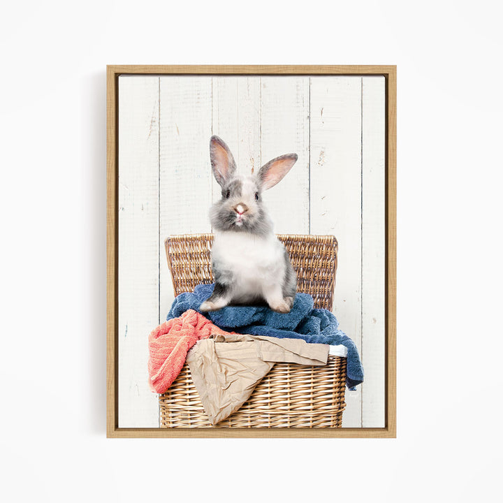 Gray and White Bunny in Laundry Basket - Farmhouse Wall