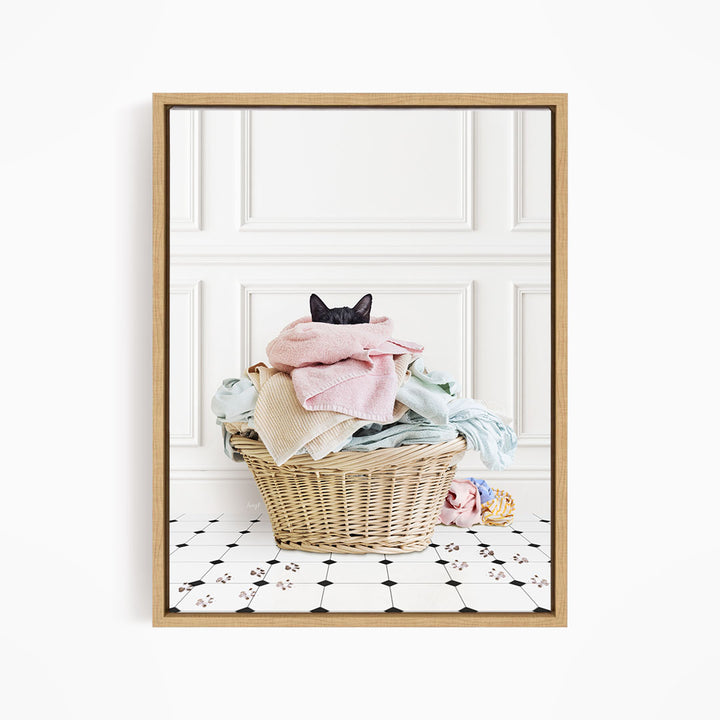 Dirty Kitty in Laundry Basket - Classic White Floor