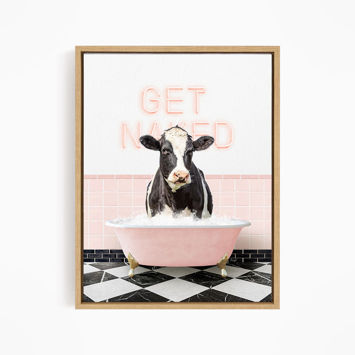 Black and White Cow in Pink Get Naked Bath