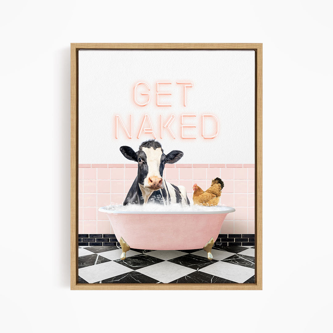 Cow and Chicken in Pink Get Naked Bath