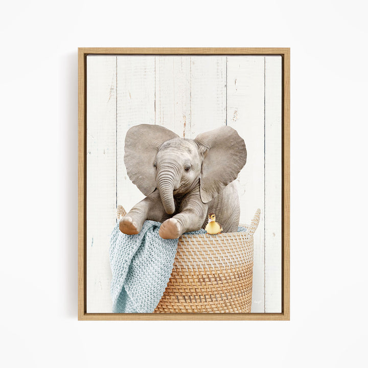 Baby Elephant in Laundry Basket - Farmhouse Wall