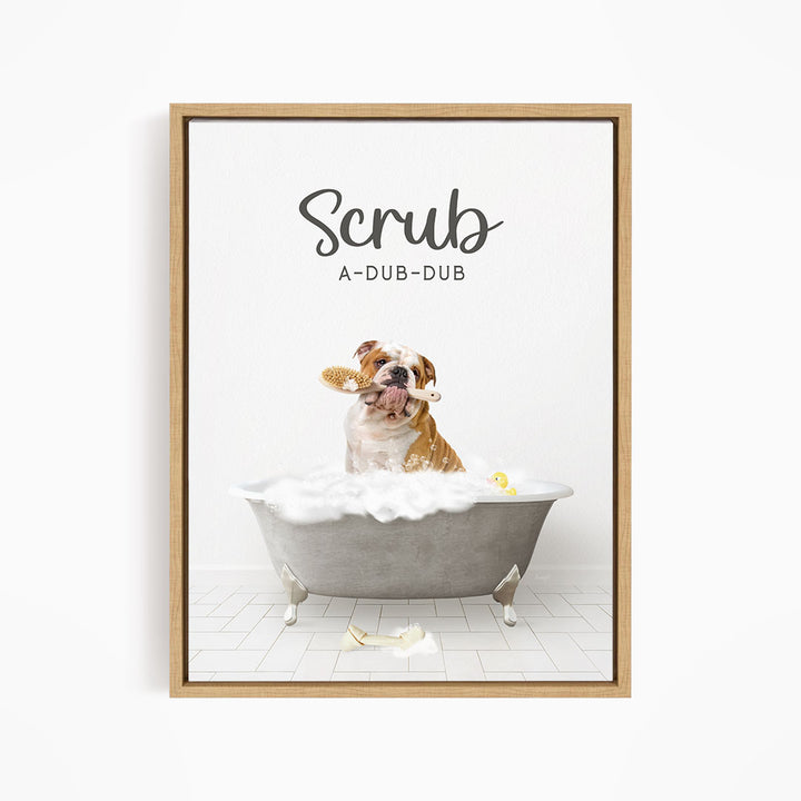 English Bulldog Scrub A-Dub-Dub in Simple Gray Bath