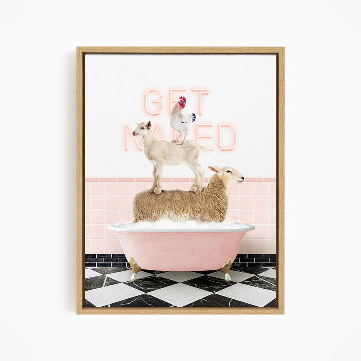Stacked Farm Animals in Pink Get Naked Bath