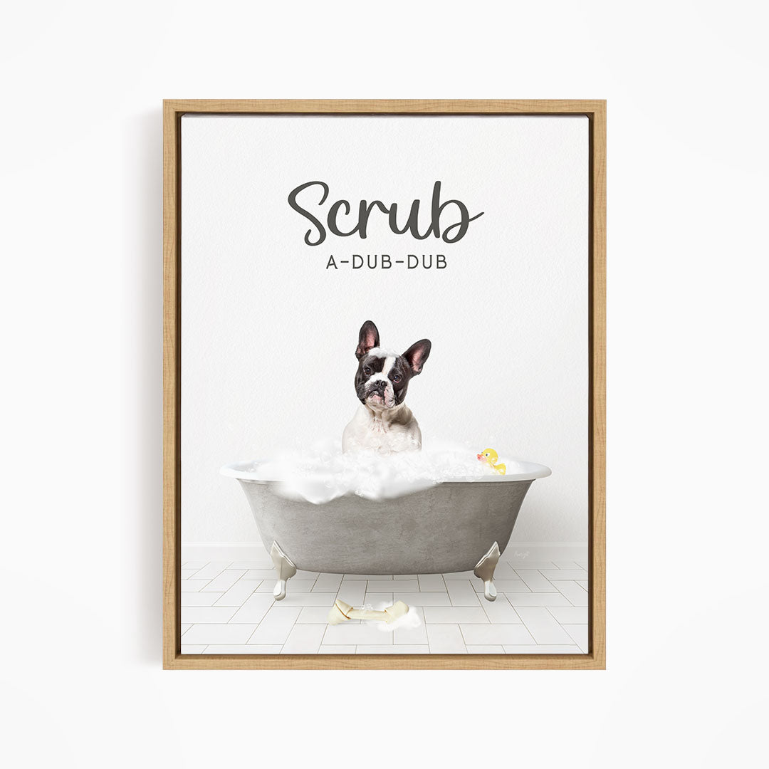 French Bulldog Scrub A-Dub-Dub in Simple Gray Bath