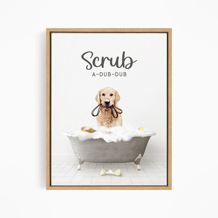 Golden Retriever Scrub A-Dub-Dub in Simple Gray Bath